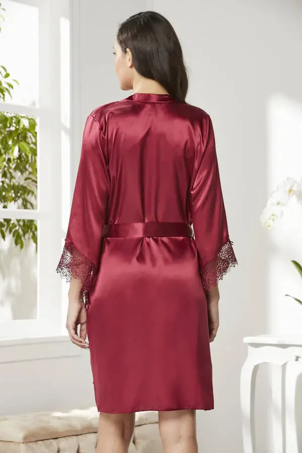 Satin Nightgown Robe Pajama Set Short Set 6-Piece Bridal Trousseau - 6040 - 4