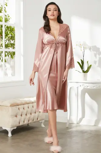 Satin Nightgown Robe Pajama Set Short Set 6-piece Bridal Trousseau Set - 6700 - PIERRE CARDIN (1)