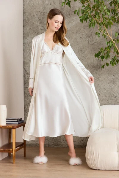 Satin Nightgown Robe Pajama Set Short Set 6-Piece Bridal Trousseau Set - 6960 - PIERRE CARDIN (1)