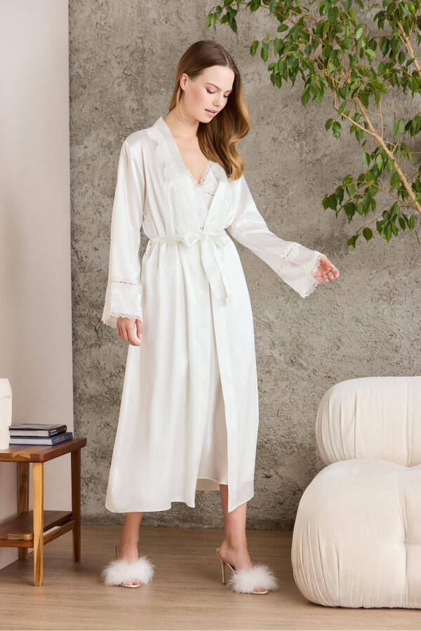 Satin Nightgown Robe Pajama Set Short Set 6-Piece Bridal Trousseau Set - 6960 - 3