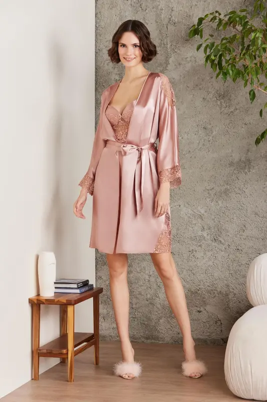 Satin Nightgown Robe Pajama Set Shorts Set 6-Piece Bridal Dowry Set - 6000 - 4