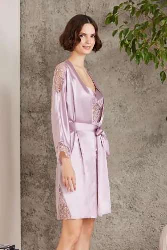 Satin Nightgown Robe Pajama Set Shorts Set 6-Piece Bridal Dowry Set - 6000 - PIERRE CARDIN (1)