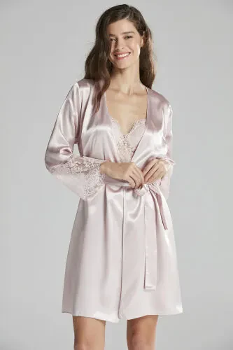 Satin Nightgown Robe Pajama Set Shorts Set 6-Piece Bridal Dowry Set - 6015 - PIERRE CARDIN