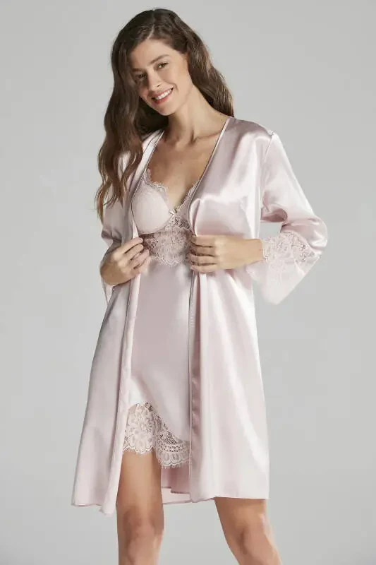 Satin Nightgown Robe Pajama Set Shorts Set 6-Piece Bridal Dowry Set - 6015 - 2