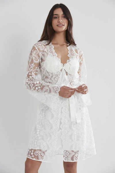 Satin Nightgown Robe Pajama Set Shorts Set 6-Piece Bridal Dowry Set - 6225 - PIERRE CARDIN (1)