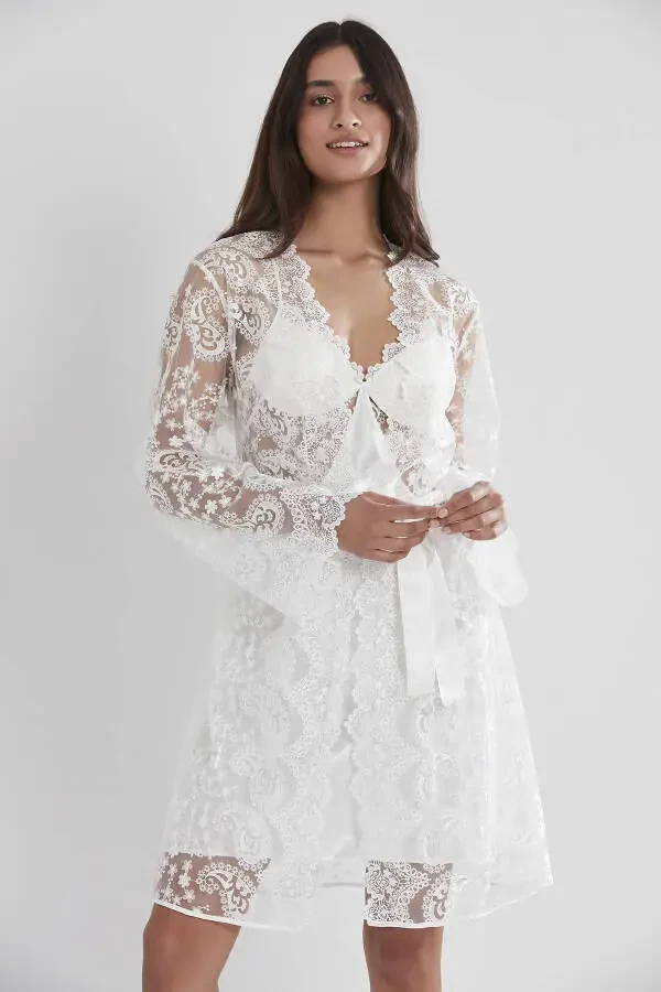 Satin Nightgown Robe Pajama Set Shorts Set 6-Piece Bridal Dowry Set - 6225 - 2