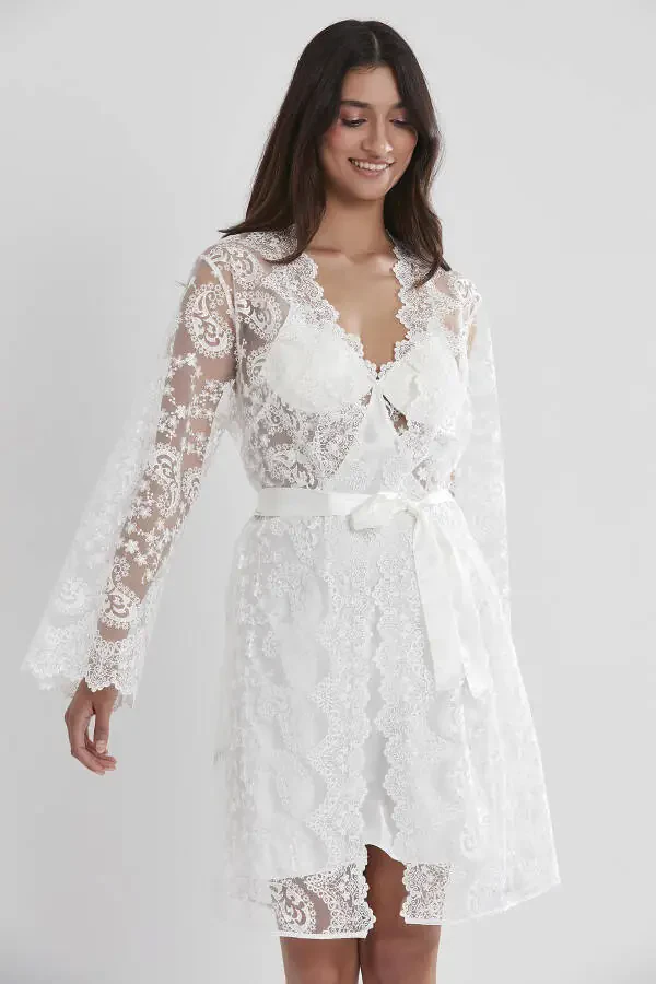 Satin Nightgown Robe Pajama Set Shorts Set 6-Piece Bridal Dowry Set - 6225 - 3