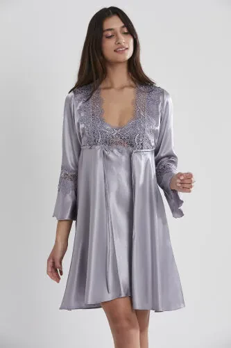 Satin Nightgown Robe Pajama Set Shorts Set 6-Piece Bridal Dowry Set - 6325 - PIERRE CARDIN