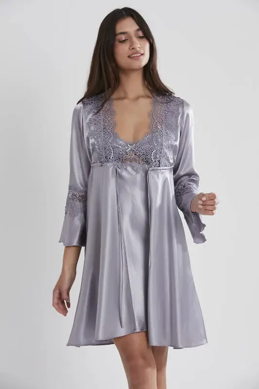 Satin Nightgown Robe Pajama Set Shorts Set 6-Piece Bridal Dowry Set - 6325 - 1