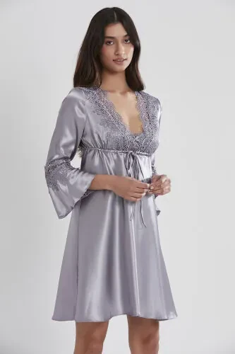 Satin Nightgown Robe Pajama Set Shorts Set 6-Piece Bridal Dowry Set - 6325 - PIERRE CARDIN (1)