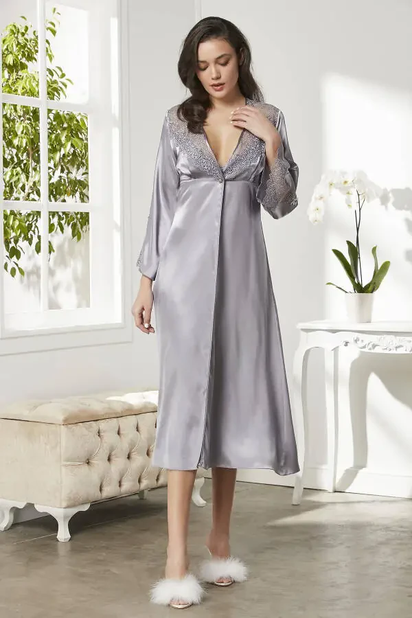 Satin Nightgown Robe Pajama Set Shorts Set 6-Piece Bridal Dowry Set - 6425 - 2