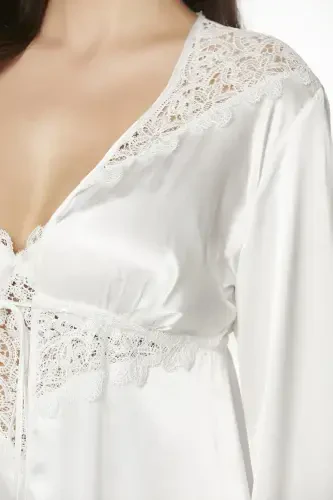 Satin Nightgown Robe Pajama Set Shorts Set 6-Piece Bridal Dowry Set - 6700 - 4