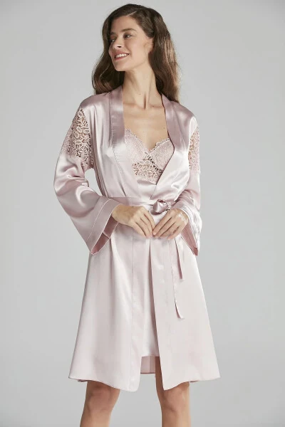 Satin Nightgown Robe Pajama Set Shorts Set 6-Piece Bridal Dowry Set - 6955 - PIERRE CARDIN (1)