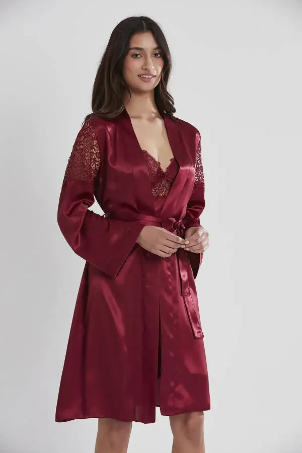 Satin Nightgown Robe Pajama Set Shorts Set 6-piece Bridal Dowry Set - 6955 - 4