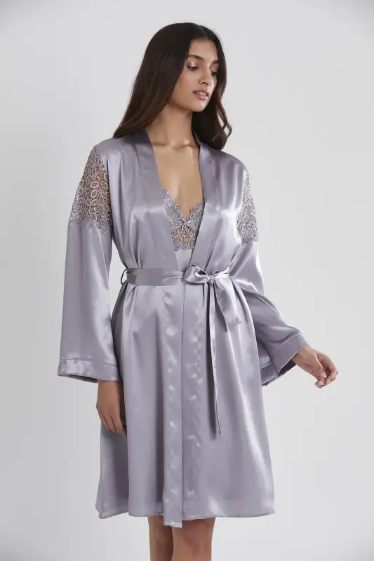 Satin Nightgown Robe Pajama Set Shorts Set 6-piece Bridal Dowry Set - 6955 - PIERRE CARDIN