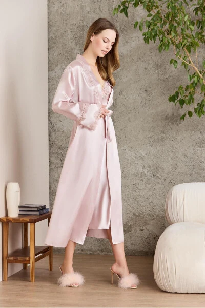 Satin Nightgown Robe Pajama Set Shorts Set 6-Piece Bridal Dowry Set - 6960 - PIERRE CARDIN (1)