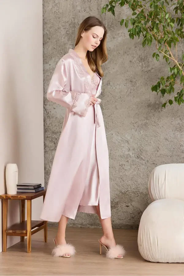 Satin Nightgown Robe Pajama Set Shorts Set 6-Piece Bridal Dowry Set - 6960 - 2