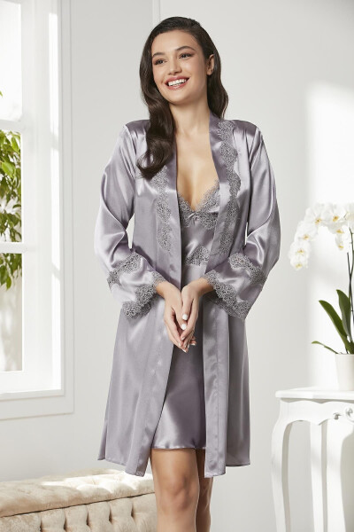 Satin Nightgown Robe Pajama Set Shorts Set 6 Piece Bridal Dowry Set - 6965 - 33