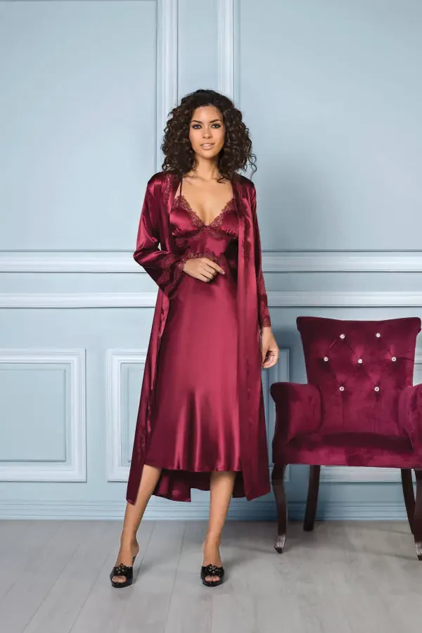 Satin Nightgown Robe Pajama Set Shorts Set 6-Piece Bridal Trousseau - 6960 - 2