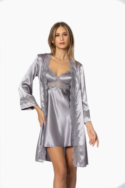 Satin Nightgown Robe Pajama Set Shorts Set 6-Piece Bridal Trousseau Set - 6010 - PIERRE CARDIN (1)