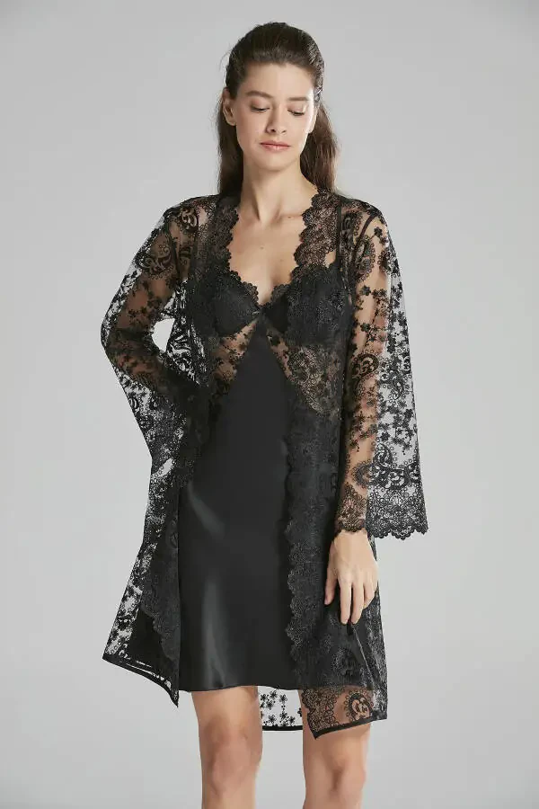 Satin Nightgown Robe Pajama Set Shorts Set 6-Piece Bridal Trousseau Set - 6225 - 3