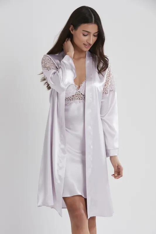 Satin Nightgown Robe Pajama Set Shorts Set 6-Piece Bridal Trousseau Set - 6955 - PIERRE CARDIN