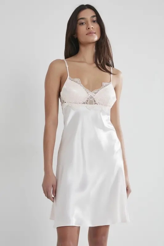 Satin Nightgown Robe Pajama Set Shorts Set 6-Piece Dowry Set - 6335-White - 4