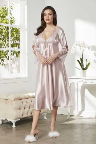 Satin Nightgown Robe Pajama Set Shorts Set 6 Pieces Bridal Dowry Set - 6620 - 3