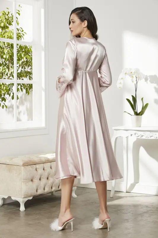 Satin Nightgown Robe Pajama Set Shorts Set 6 Pieces Bridal Dowry Set - 6620 - 3