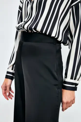 Satin Pants with Slit - Black - 5