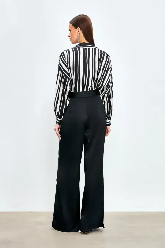 Satin Pants with Slit - Black - 7