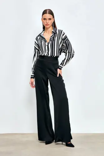 Satin Pants with Slit - Black - 3