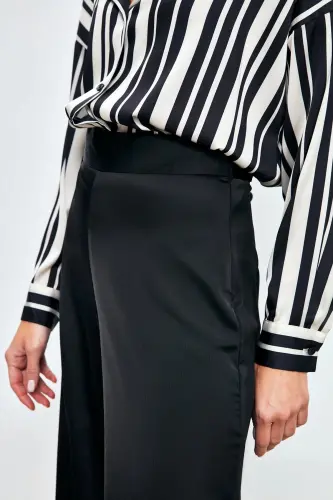 Satin Pants with Slit - Black - 5