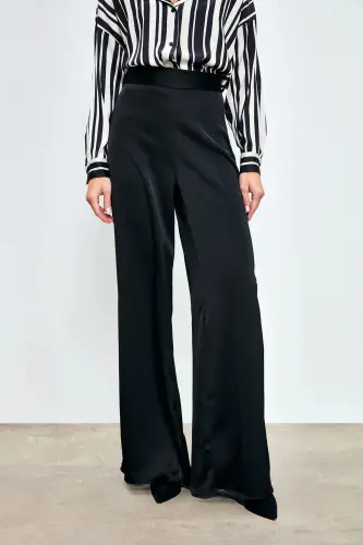 Satin Pants with Slit - Black - 6