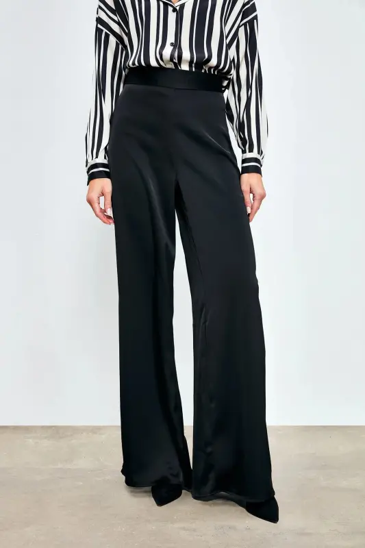 Satin Pants with Slit - Black - 6