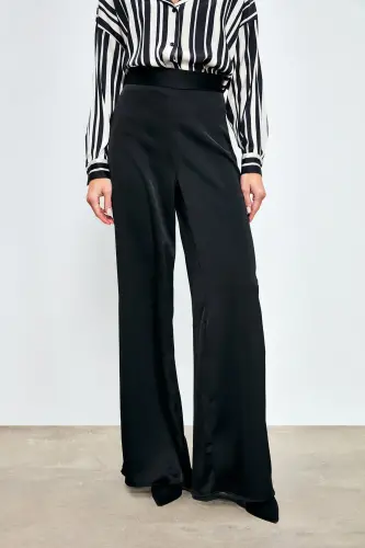Satin Pants with Slit - Black - 6