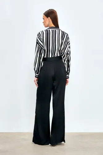 Satin Pants with Slit - Black - 7