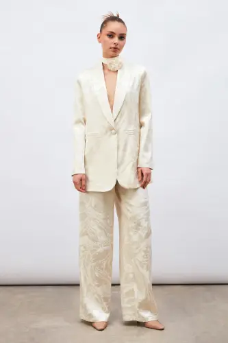 Satin Patterned Slouchy Pants - Ecru-ECRU - 7