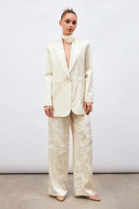 Satin Patterned Slouchy Pants - Ecru-ECRU - 7