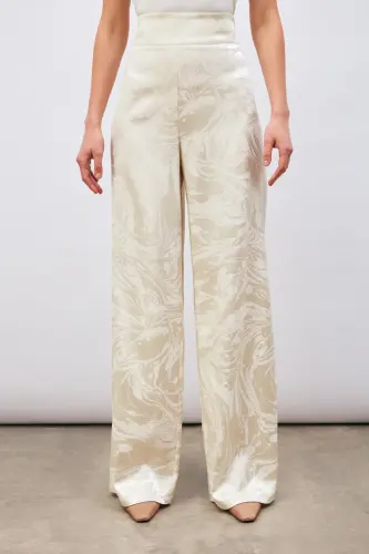 Satin Patterned Slouchy Pants - Ecru-ECRU - 8