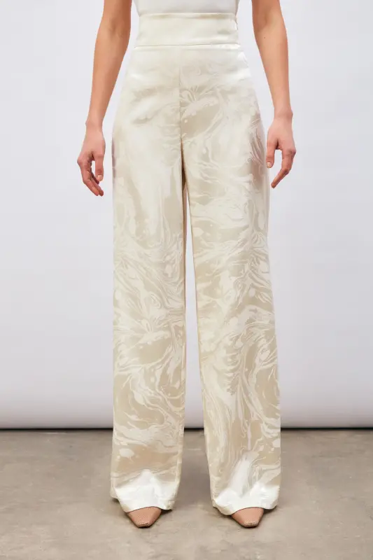 Satin Patterned Slouchy Pants - Ecru-ECRU - 8