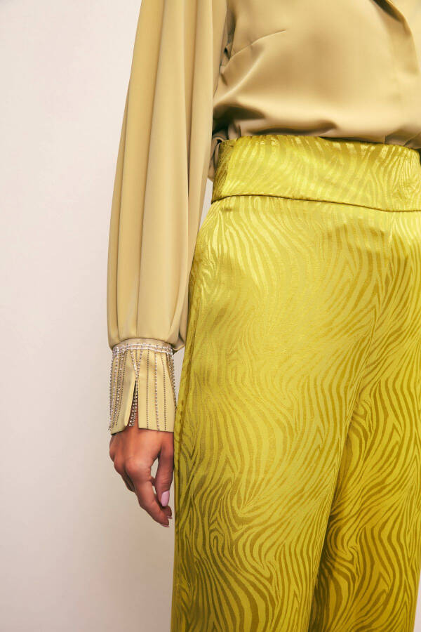 Satin Patterned Trousers - OLIVE GREEN - 3