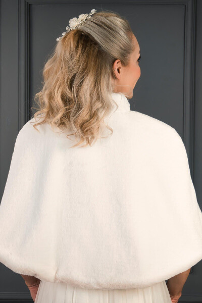 Satin Ribbon Collar Fur Stole Bridal Bolero - HAYALPEREST BONCUK (1)