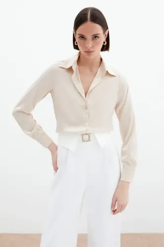 Satin Shirt - Beige-BEIGE - 3