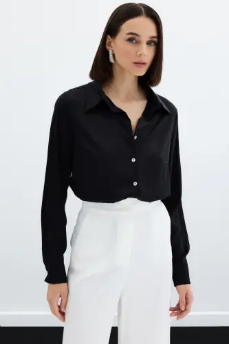 Satin Shirt - Black-BLACK - 3