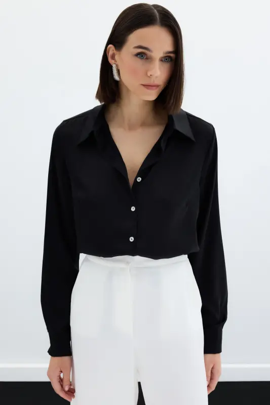 Satin Shirt - Black-BLACK - 5