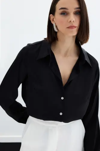 Satin Shirt - Black-BLACK - 7