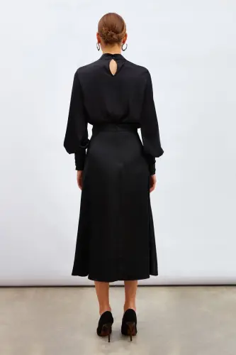 Satin Skirt with Slit - BLACK - 6