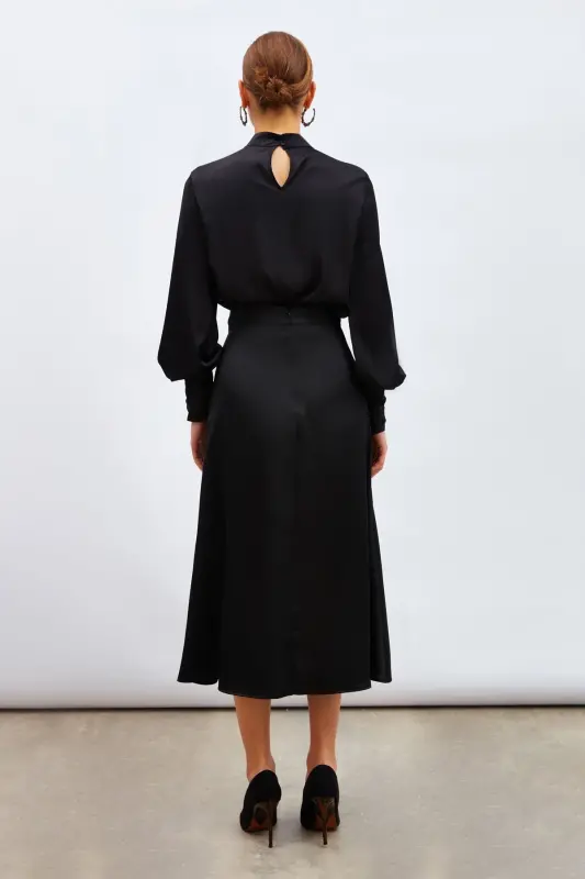 Satin Skirt with Slit - BLACK - 6