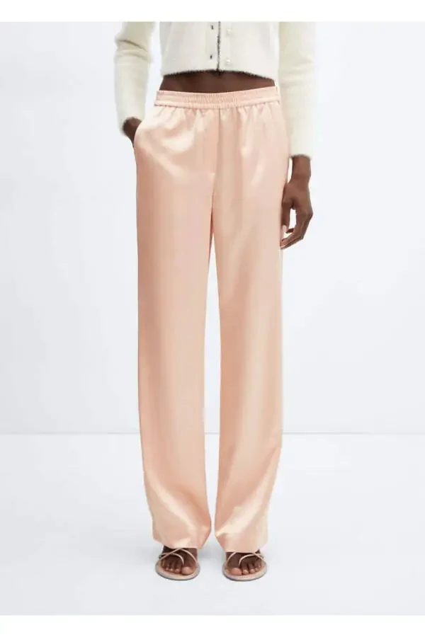 Satin Trousers with Elastic Waist - 1
